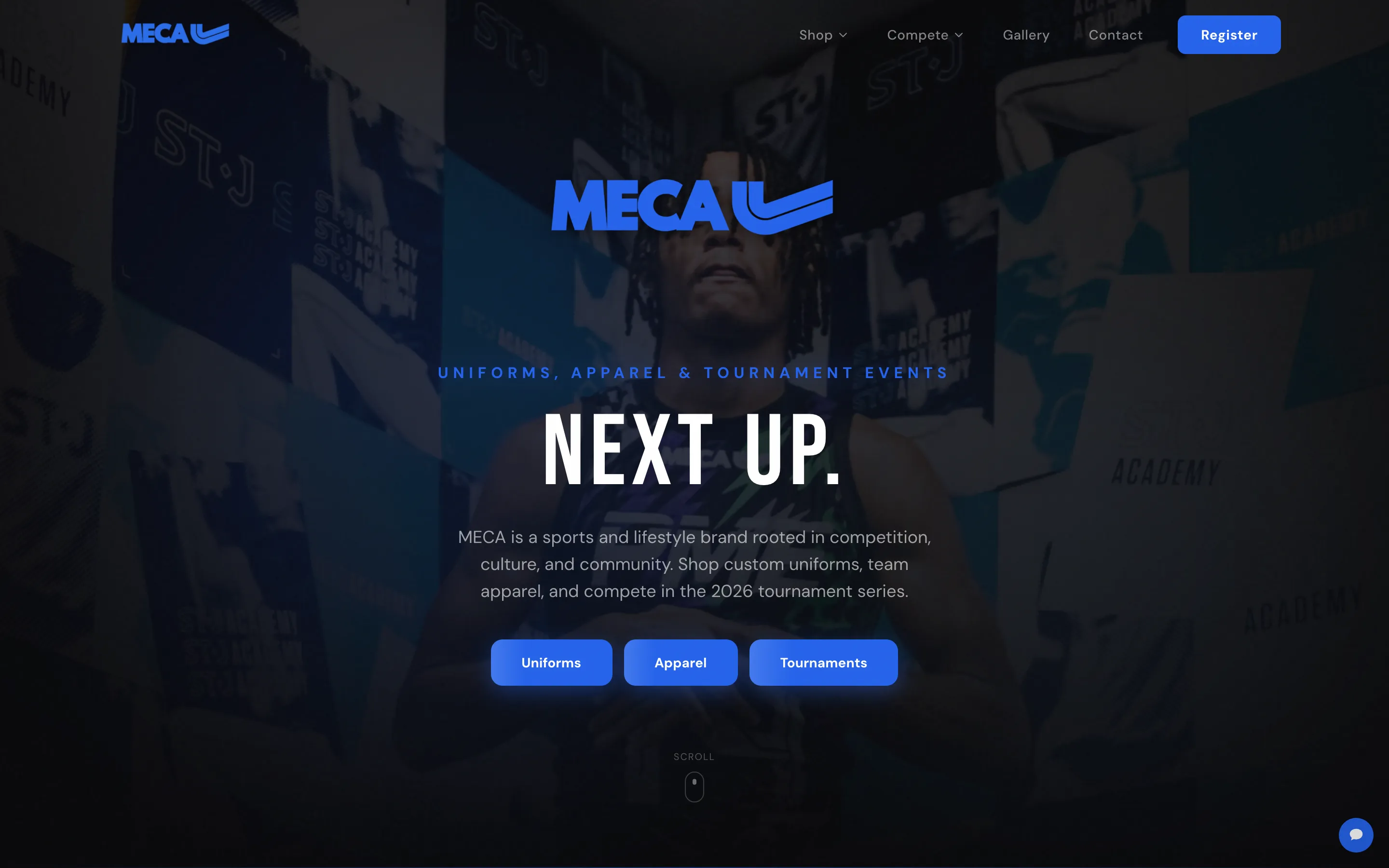 Homepage of MECA Sports, a 7v7 football tournament circuit